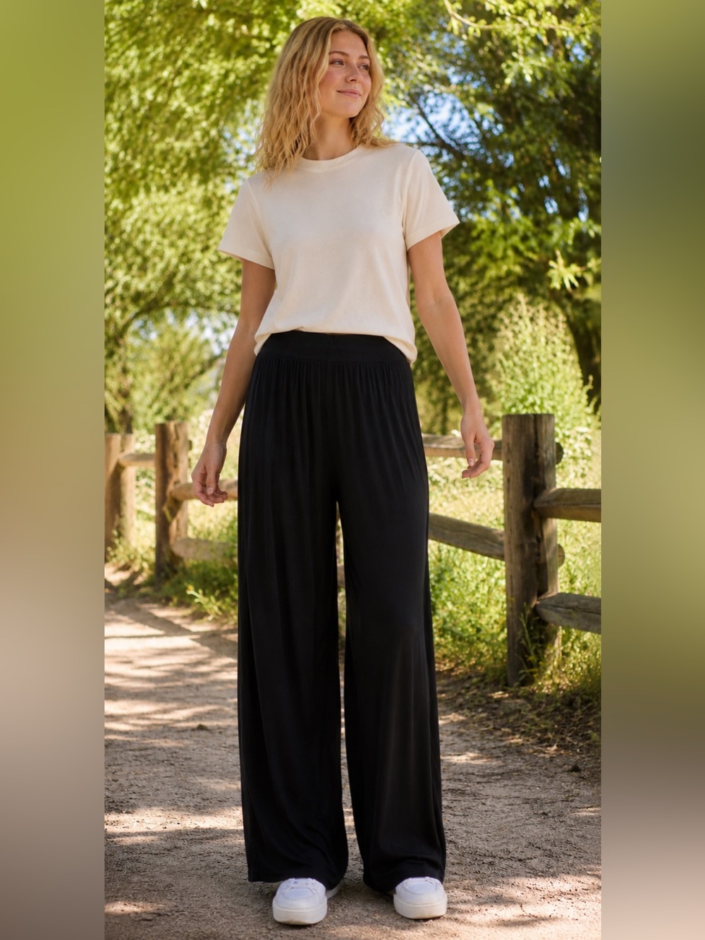Women’s Black Self-Double Layer Wide Leg Pants Small